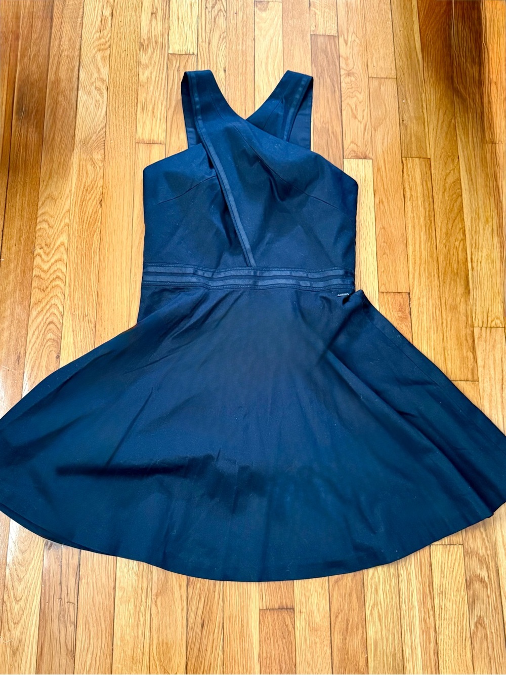 Armani Exchange Sleeveless Blue Fit-and-Flare Mini Dress with Cross-Over Straps